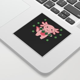 Axolotl With Shamrocks Cute Animals For Luck Sticker