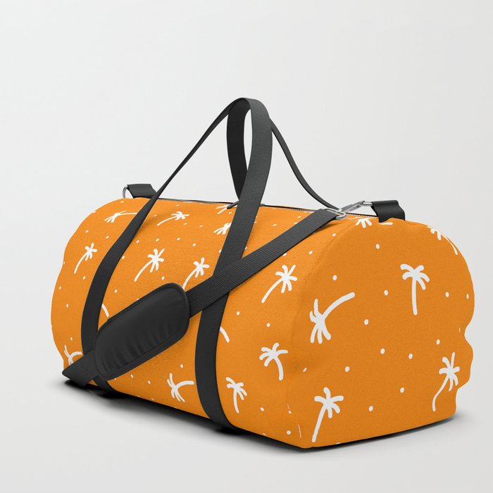 Orange And White Doodle Palm Tree Pattern Duffle Bag