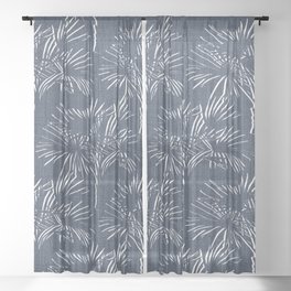 70’s Retro Palm Trees Navy Blue Sheer Curtain