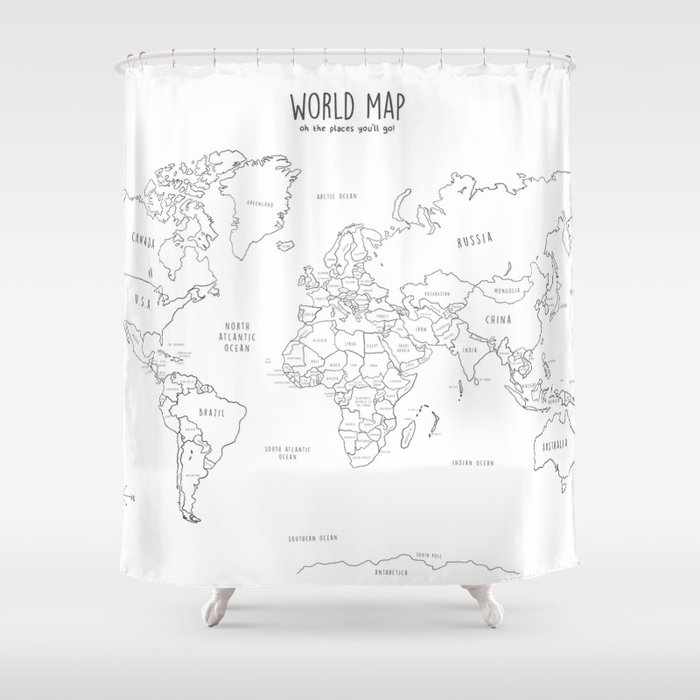 World Map minimal sketchy black and white Shower Curtain