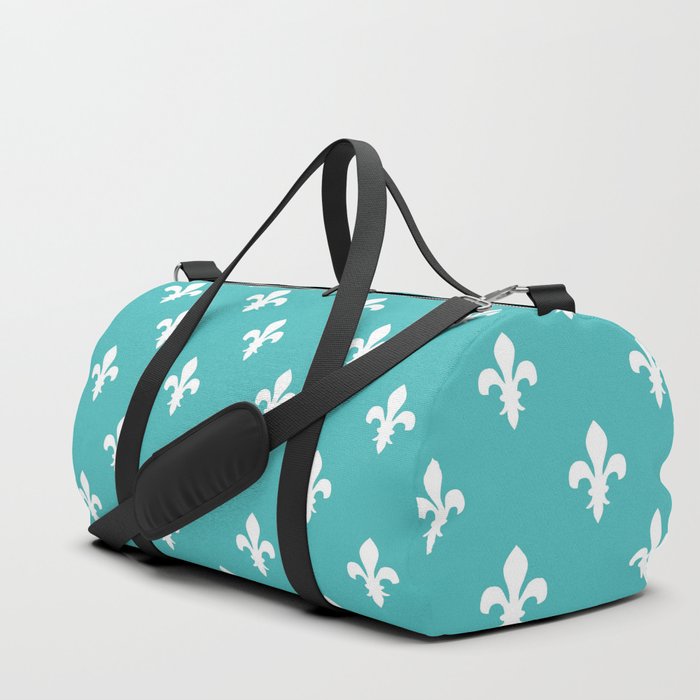 Fleur-de-Lis (White & Teal Pattern) Duffle Bag