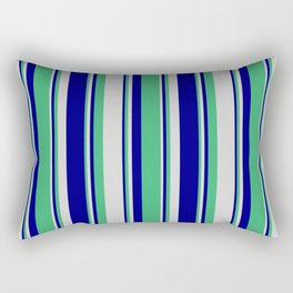 [ Thumbnail: Blue, Sea Green, and Light Grey Colored Lines/Stripes Pattern Rectangular Pillow ]
