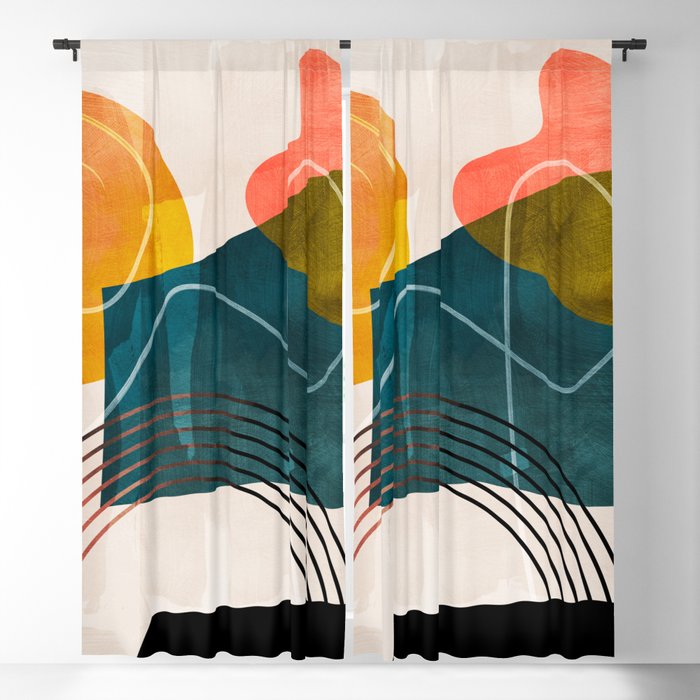 mid century shapes abstract painting Blackout Curtain