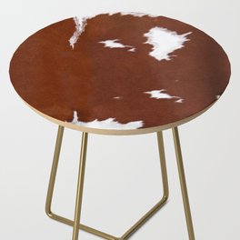 Leather Brown Cowhide Print Side Table