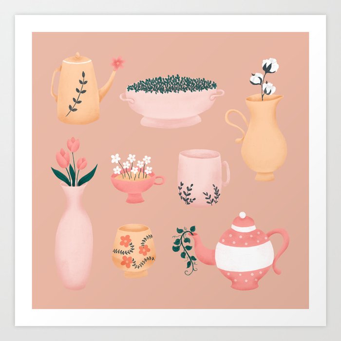 Spring Floral Sips - Peachy Art Print