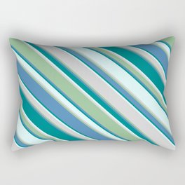 [ Thumbnail: Eye-catching Light Cyan, Light Grey, Dark Sea Green, Blue, and Teal Colored Striped Pattern Rectangular Pillow ]