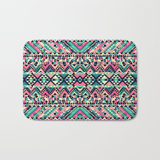 Pink Turquoise Girly Aztec Andes Tribal Pattern Bath Mat