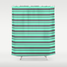 [ Thumbnail: Aquamarine & Dim Gray Colored Lines Pattern Shower Curtain ]