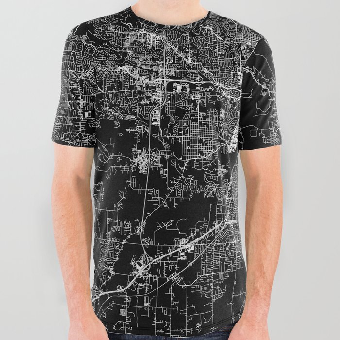 Little Rock Black Map All Over Graphic Tee