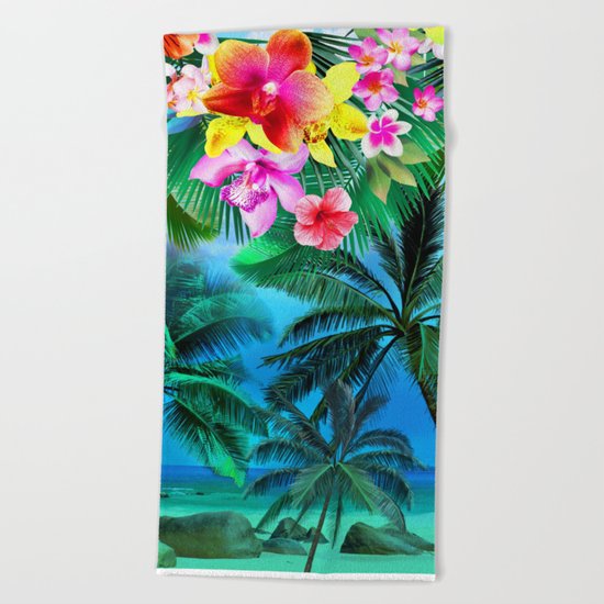 Tropical flowers Beach Towel