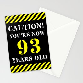 [ Thumbnail: 93rd Birthday - Warning Stripes and Stencil Style Text Stationery Cards ]