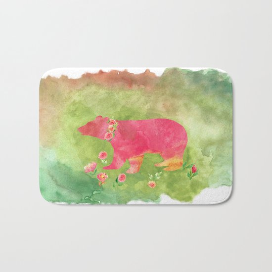 Bear with flowers - Animal watercolor illustration on #Society6 Bath Mat