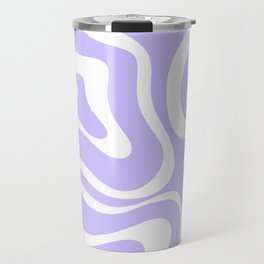 Retro Modern Liquid Swirl Abstract Pattern in Light Purple and White Travel Mug