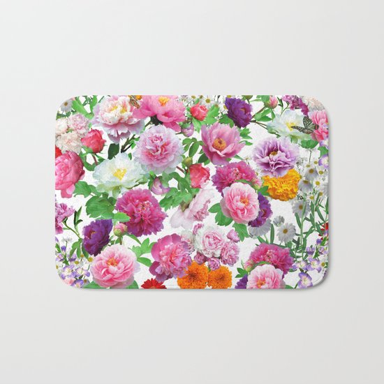 Seamless Nature Flowers Pattern Bath Mat