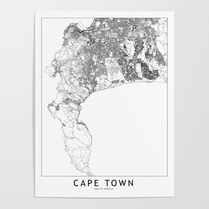 Cape Town White Map Poster