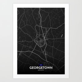 Georgetown, Kentucky, United States - Dark City Map Art Print