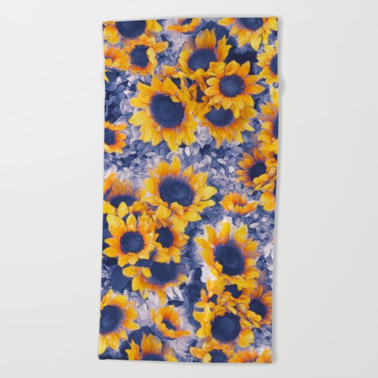 Sunflowers Blue Beach Towel
