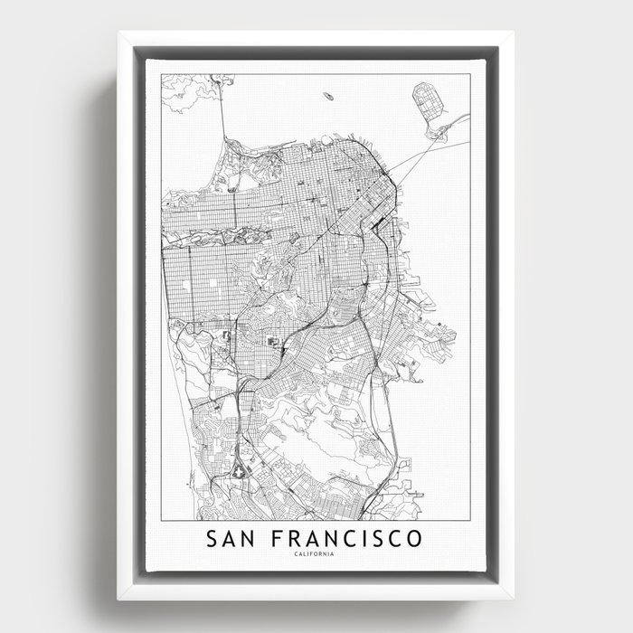 San Francisco White Map Framed Canvas