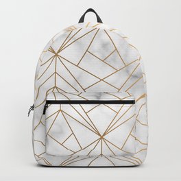 Geometric Gold Pattern on Marble Texture Backpack