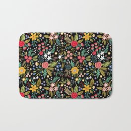 Amazing floral pattern with bright colorful flowers, plants, branches and berries on a black backgro Bath Mat | Pattern, Nature, Vector, Graphic Design 