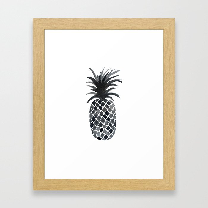 Black and White Pineapple Framed Art Print