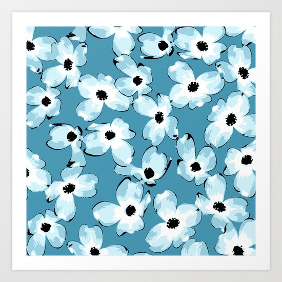 Dogwood Floral: Teal Art Print