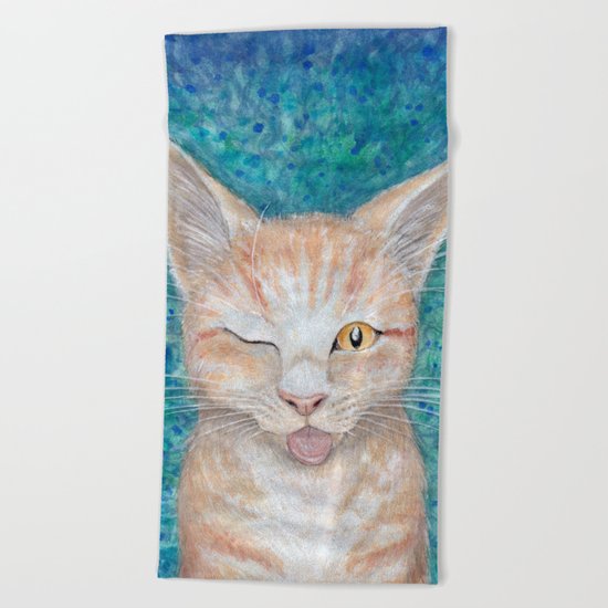 ;P ~ "Seb the Groovy Cat" by Amber Marine ~ Watercolor & Acrylic Painting, (c) 2016 Beach Towel