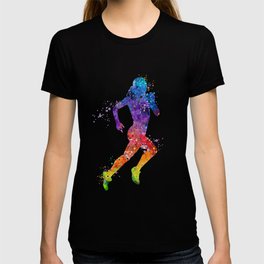 Girl Running 2 Colorful Watercolor Sports Art T Shirt
