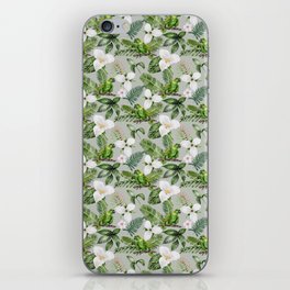 Tropical Flowers Parrots Foliage Pattern iPhone Skin