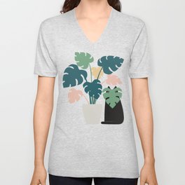 Cat and Plant 21: Leaf Me Alone V Neck T Shirt