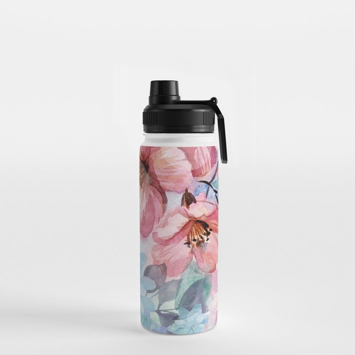 Watercolor Spring Flowers Background Water Bottle