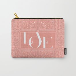 Love is all around us  Carry-All Pouch | Amour, Liebe, Geometric, Warm, Minimalism, Heart, Valetine, Illustration, Coral, White 