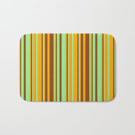 [ Thumbnail: Brown, Light Green, and Orange Colored Striped Pattern Bath Mat ]