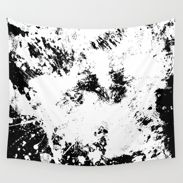 Spilt White Textured Black And White Abstract Painting Wall Tapestry