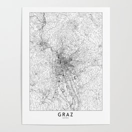 Graz White Map Poster
