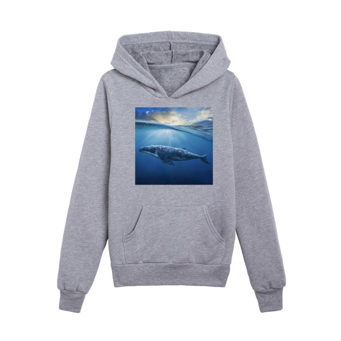 Dreamy Blue Whale Ocean Sunset Glory Rays Animal / Wildlife / Nature Photograph Kids Pullover Hoodie