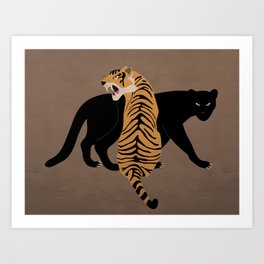 Tiger and panther - dark background Art Print