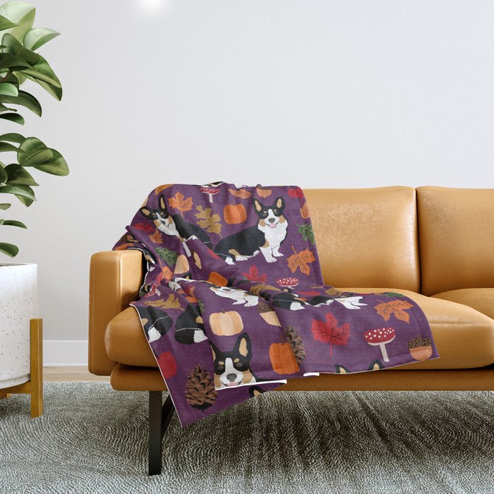 Tricolored Corgi autumn woodland pillow print iphone case phone case corgis cute design Throw Blanket