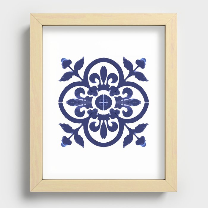 Talavera Classic Blue and White Flower Bud Recessed Framed Print