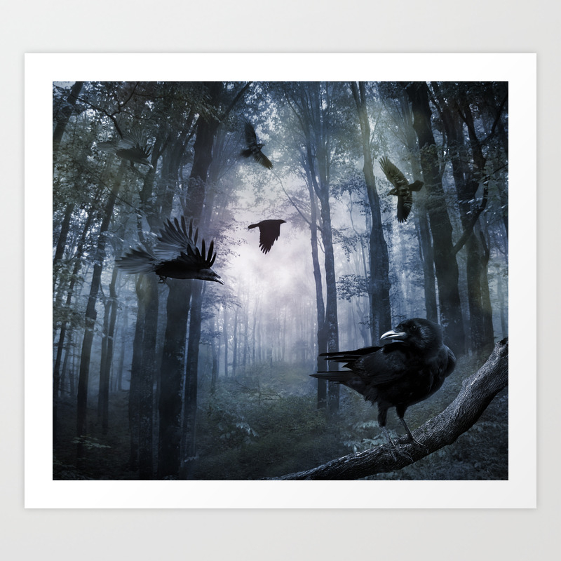 Misty Forest Crows Art Print By Fantasyartdesigns Society6 Misty Forest Crows Art Print By Fantasyartdesigns Society6
