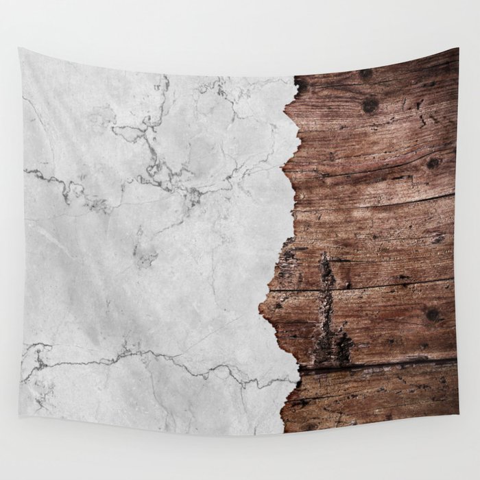 Grey Marble & Wood texture Wall Tapestry