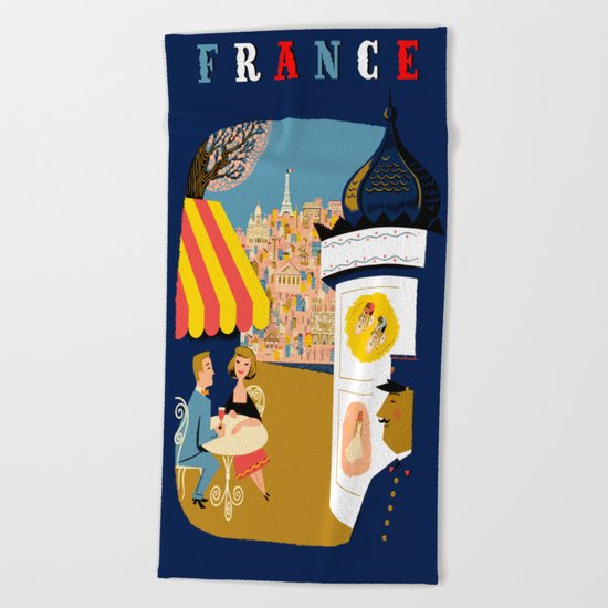 Vintage France Sidewalk Cafe Travel Beach Towel