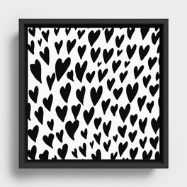 Valentines day hearts explosion - black and white Framed Canvas