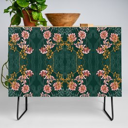Art Nouveau floral pattern with lines – emerald green Credenza