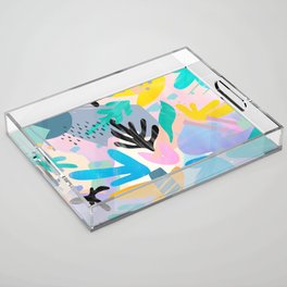 Modern Abstract Lavender Teal Pink Geometrical Floral Brushstrokes Acrylic Tray