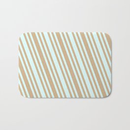 [ Thumbnail: Light Cyan & Tan Colored Striped Pattern Bath Mat ]