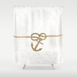 Elegant faux gold white nautical knot anchor watercolor splatters Shower Curtain