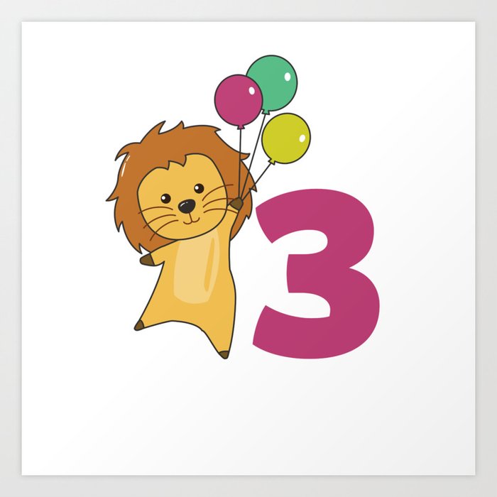 Lion Third Birthday Balloons For Kids Art Print