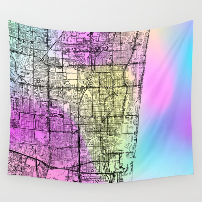 Fort Lauderdale USA - rainbow city map Wall Tapestry