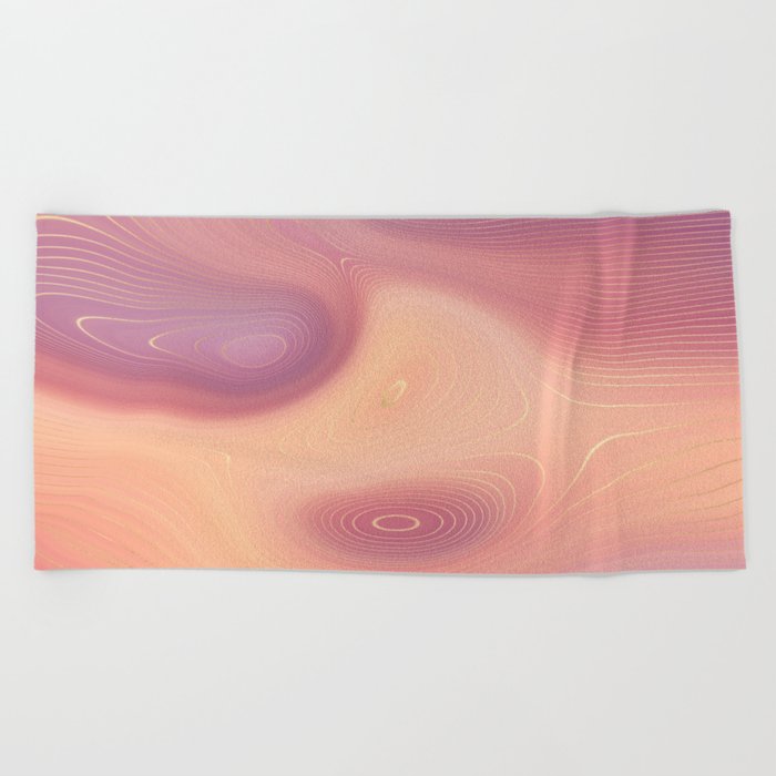 Mauve Peach Gold Agate Geode Luxury Beach Towel